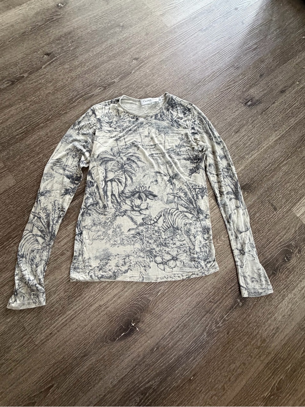 Dior Beige and Black Jungle Print Long Sleeve Crewneck